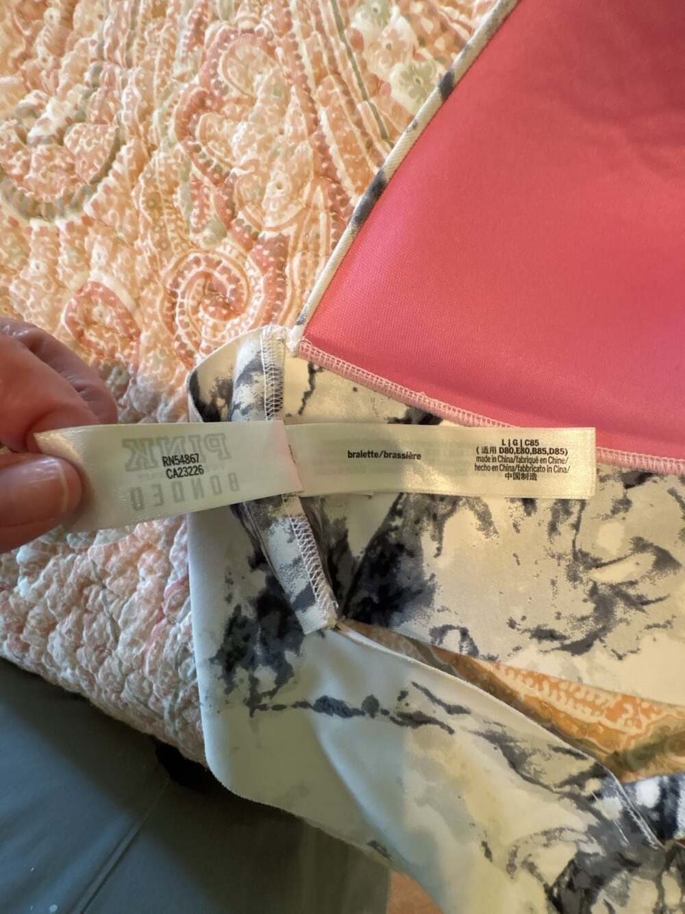 Victoria's Secret PINK Marble Print Racerback Sports Bra, bralette size large - Picture 7 of 10